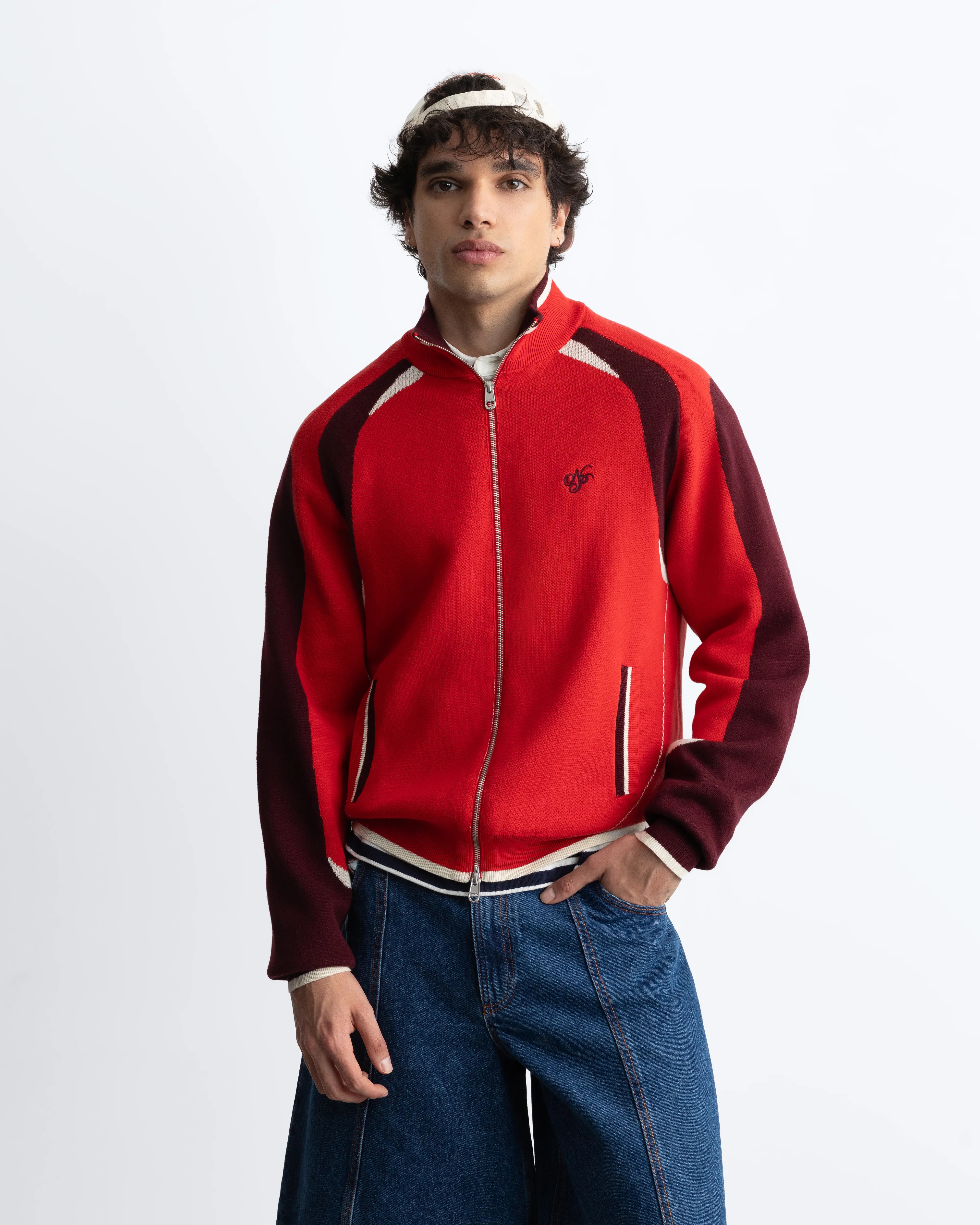 Footy Knit Zip-Up Cardigan Red