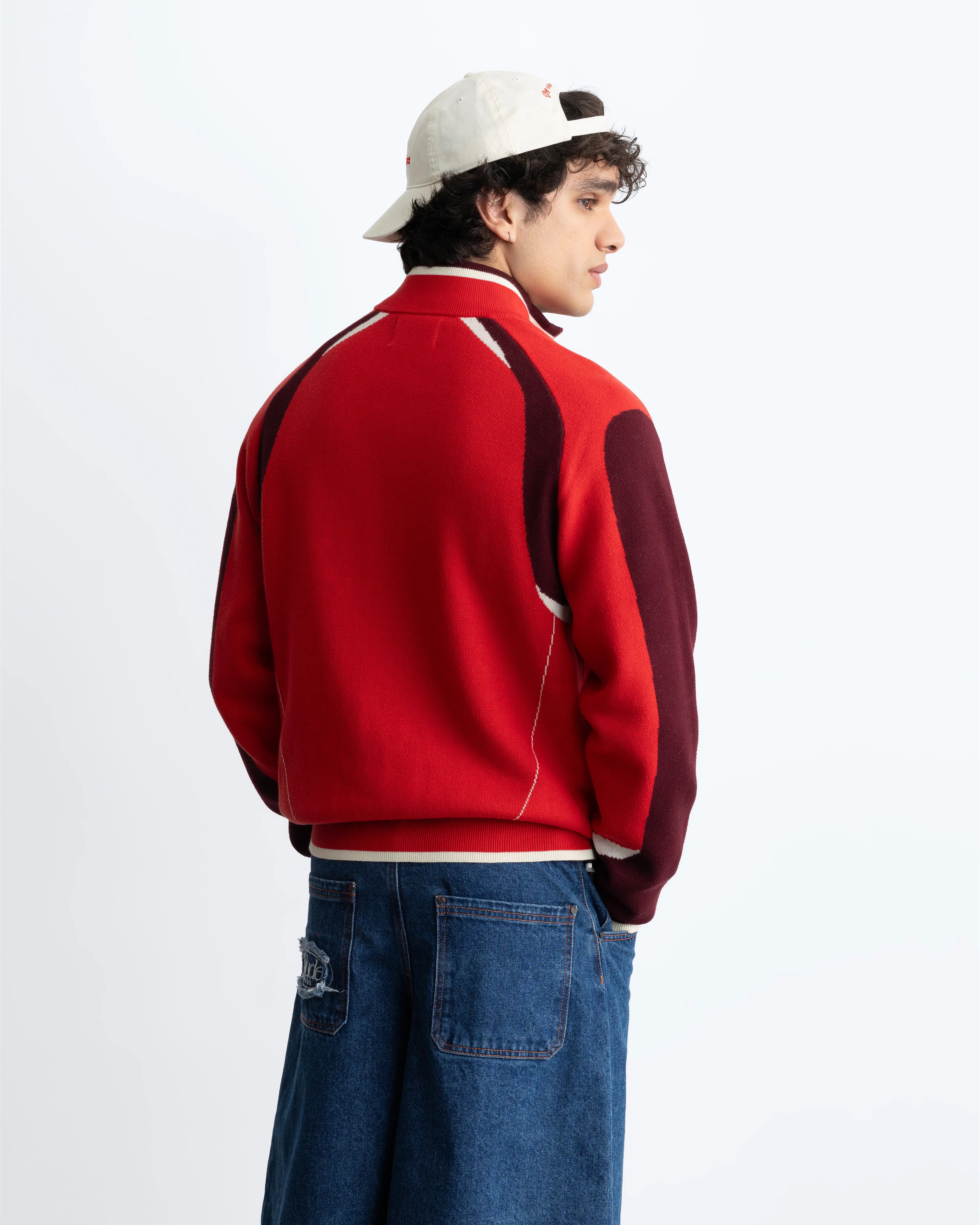 Footy Knit Zip-Up Cardigan Red