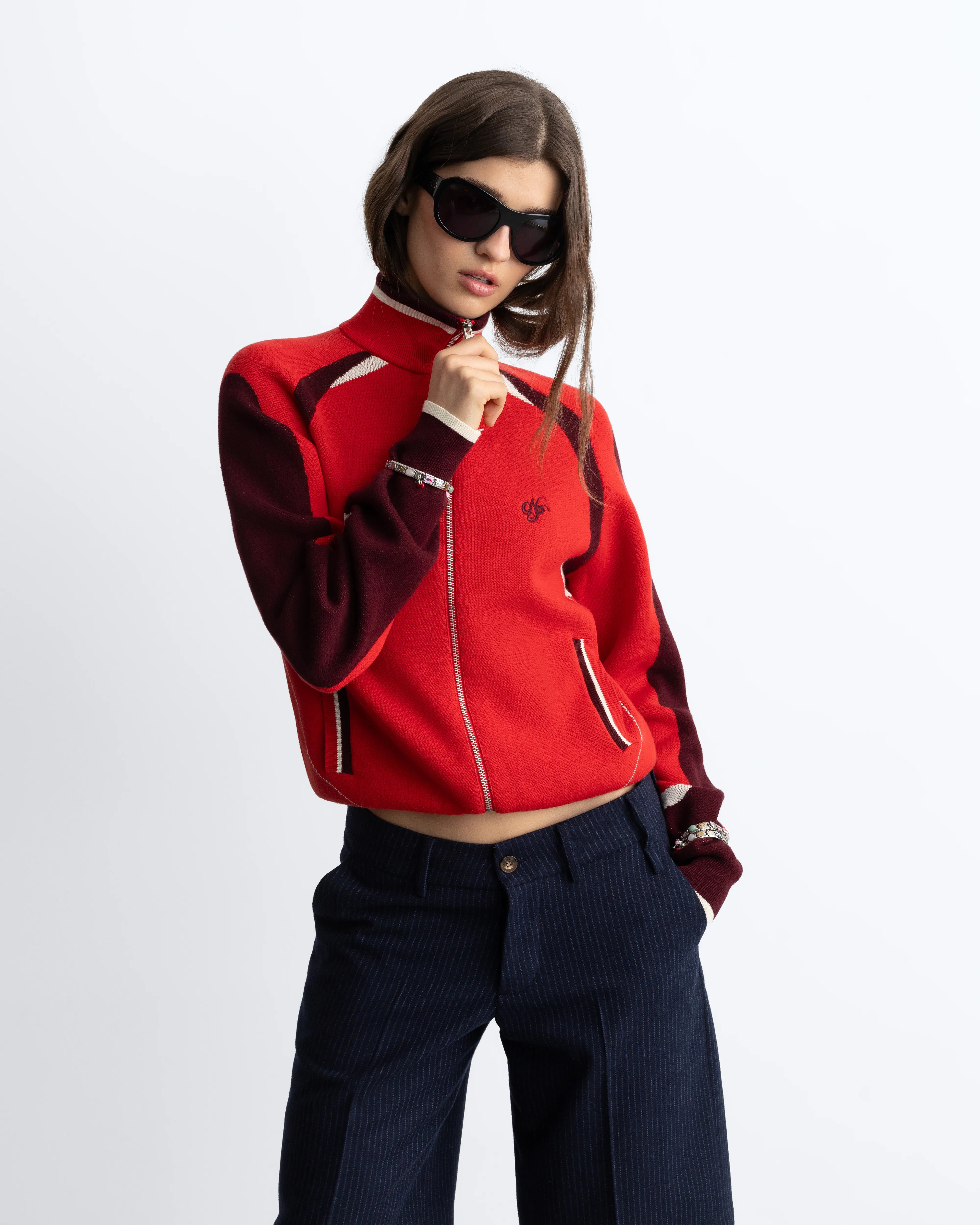 Footy Knit Zip-Up Cardigan Red