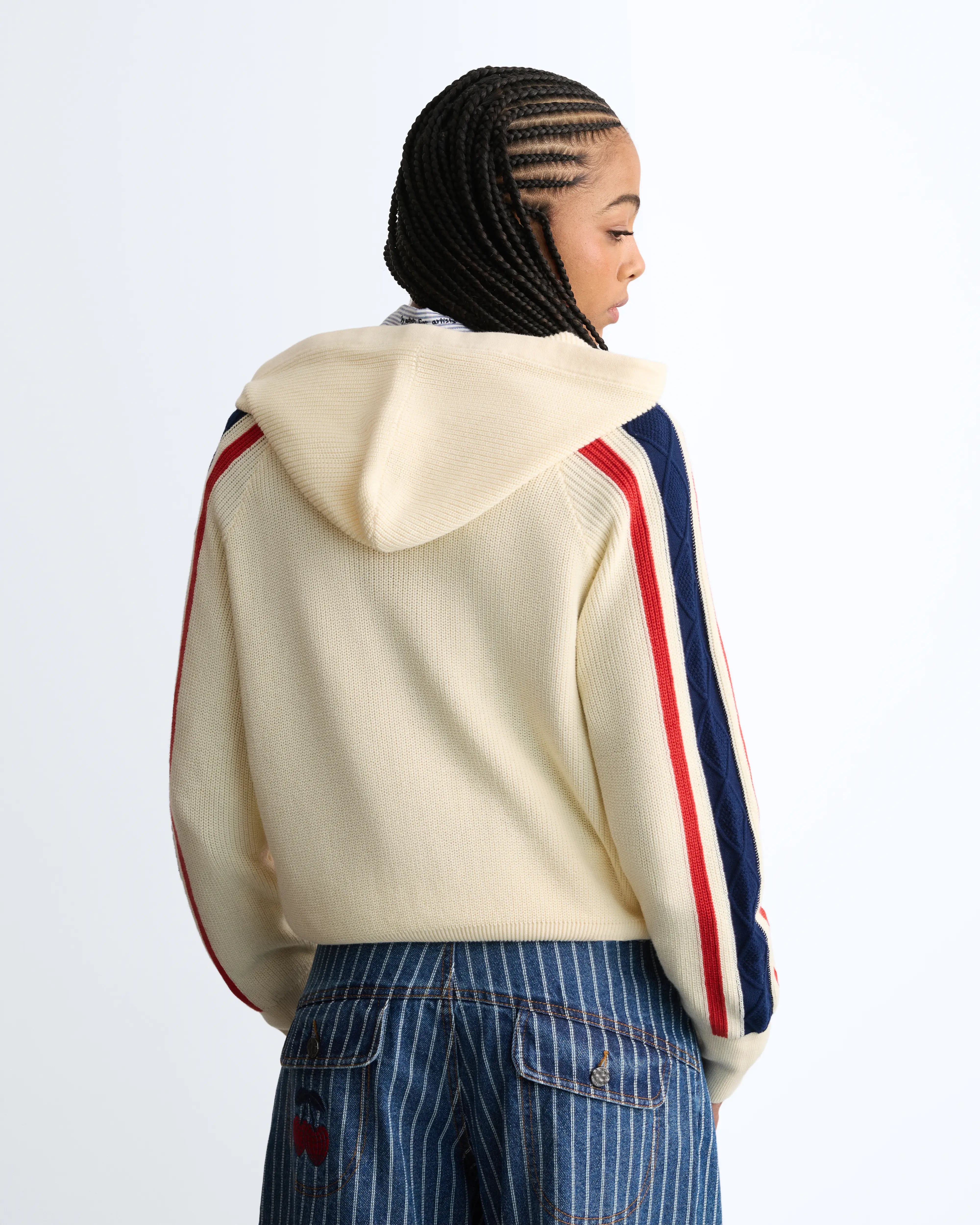Monk Knit Zip-Up Hoodie Off-White