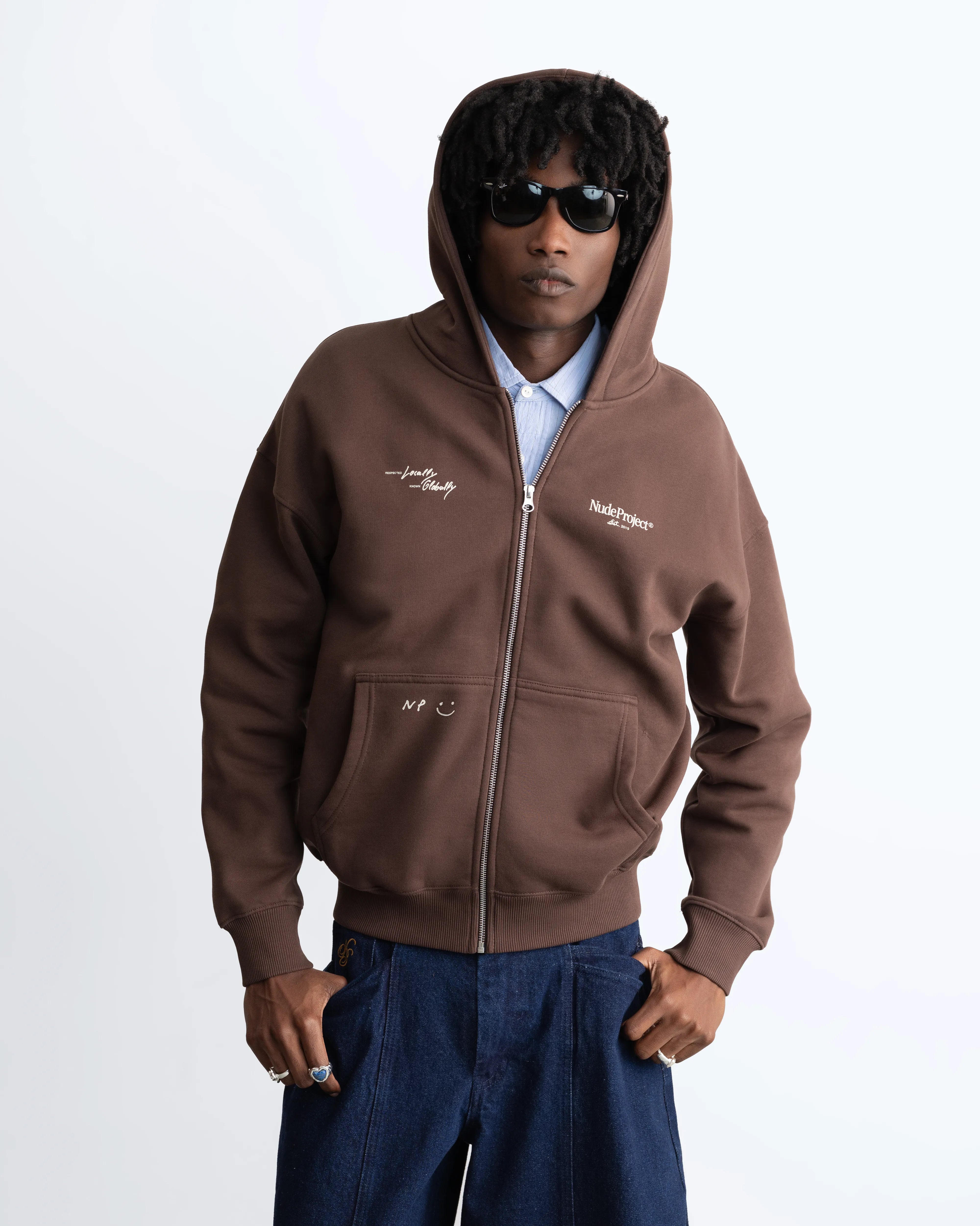 Global Soon Zip-Up Hoodie Brown